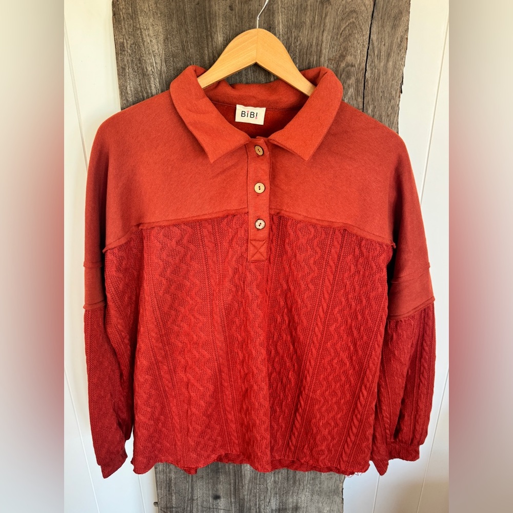 Bibi Rust-Colored Pullover Sweater Collared Henle… - image 1
